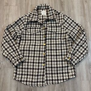 Hayden Girls Size XL Textured Check Jacket Pockets Button Up Fringe Back Shacket